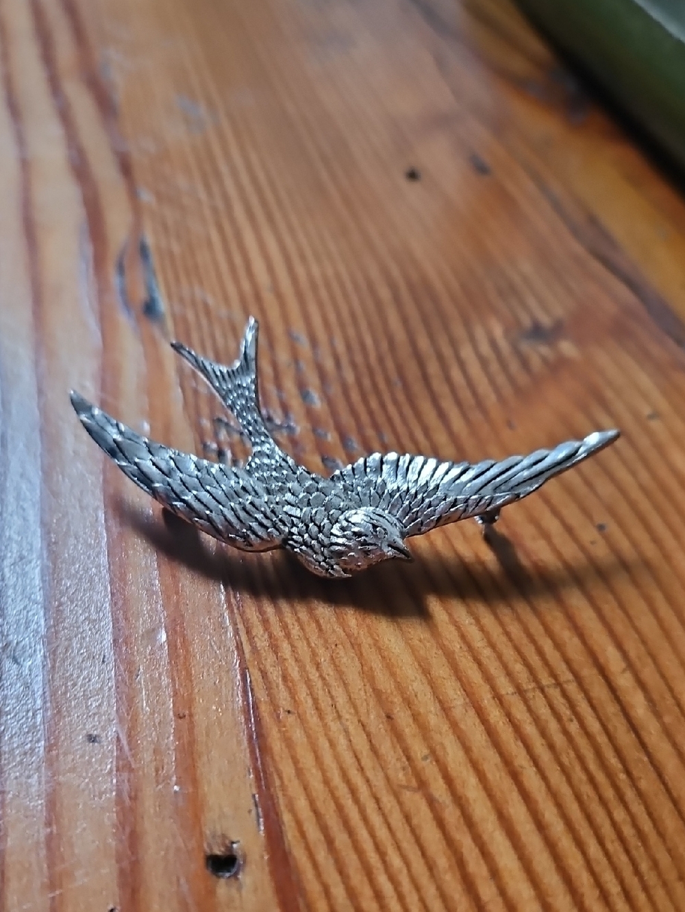 Silver Tone Flying Bird Brooch Pin